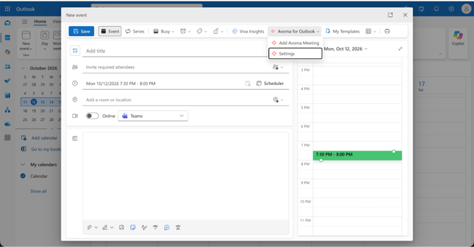 Add an Avoma meeting to an Outlook event