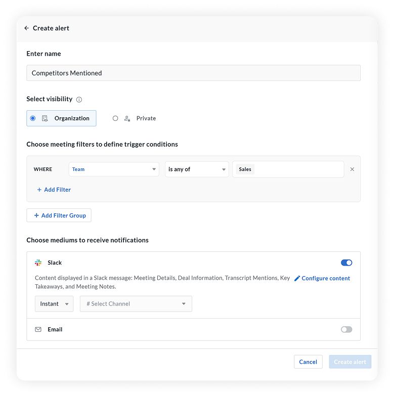 How to set up automated alerts for Slack and Email in Avoma