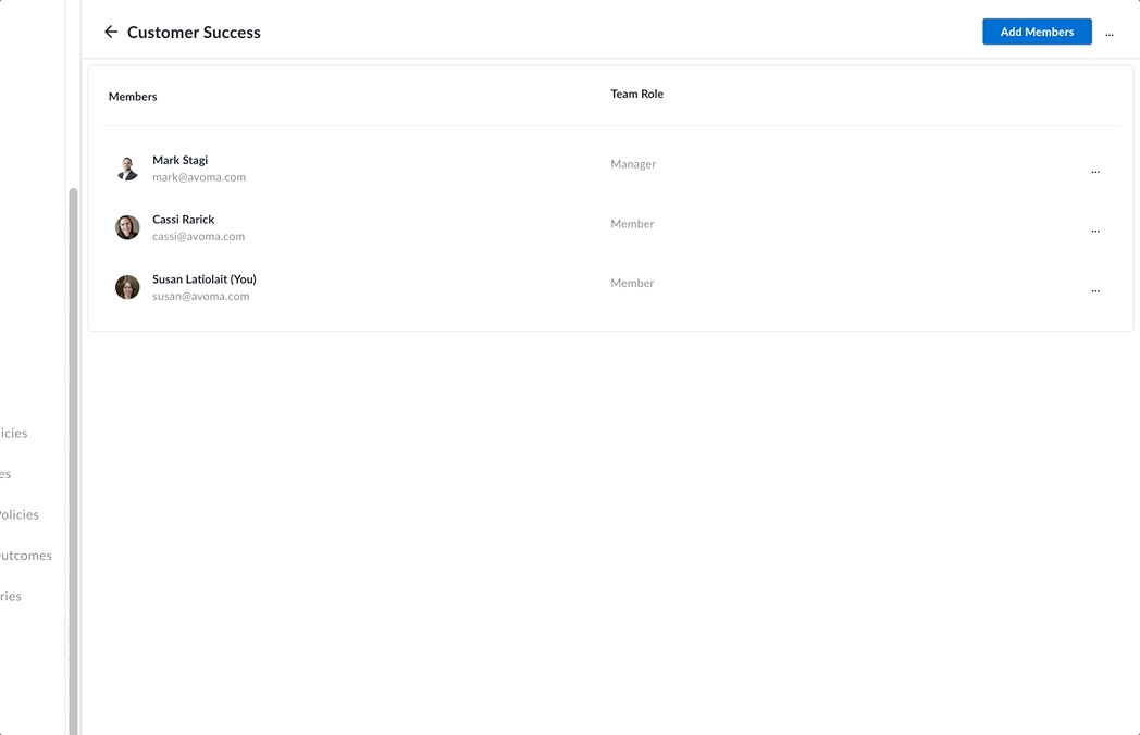 Adding a member to a team in Avoma