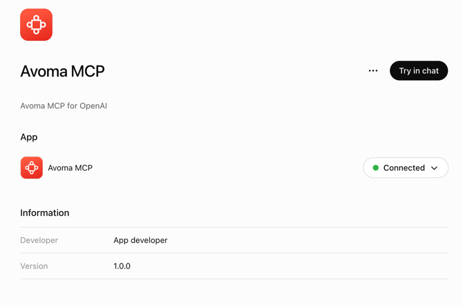Avoma MCP connected on ChatGPT