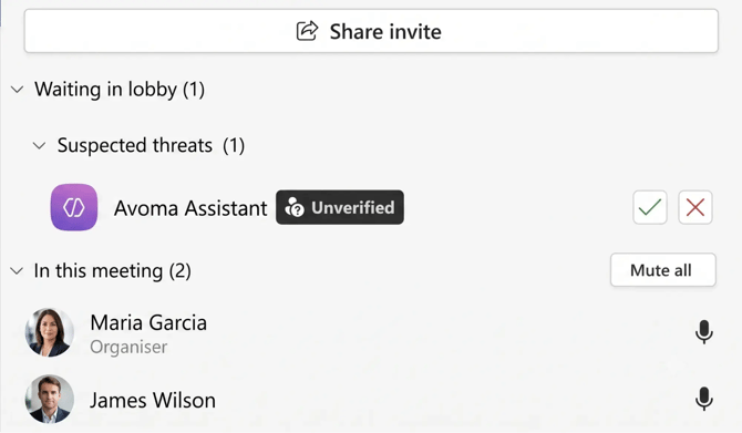 Avoma bot in Microsoft teams meeting lobby