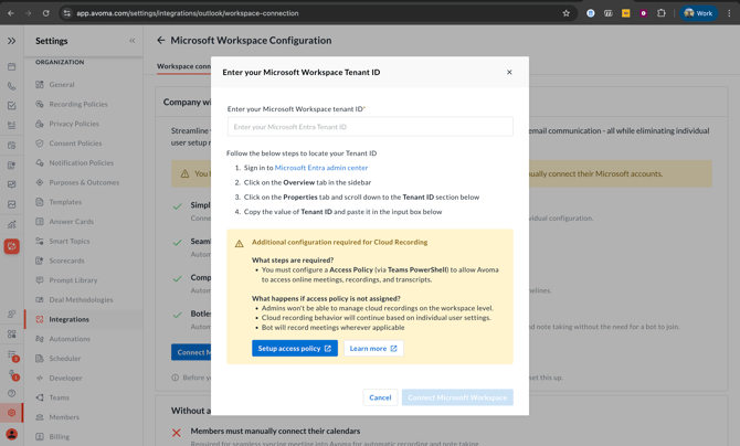 Avoma-Microsoft workspace integration