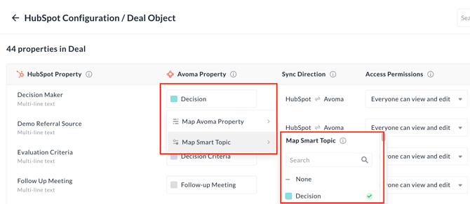 CRM property to Avoma smart topic mapping