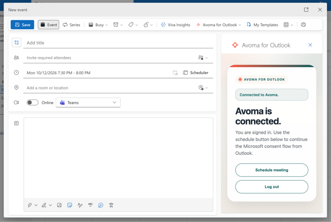 Connect or log out of Avoma for any outlook event