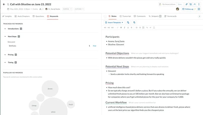 Conversation insights - Keywords tab