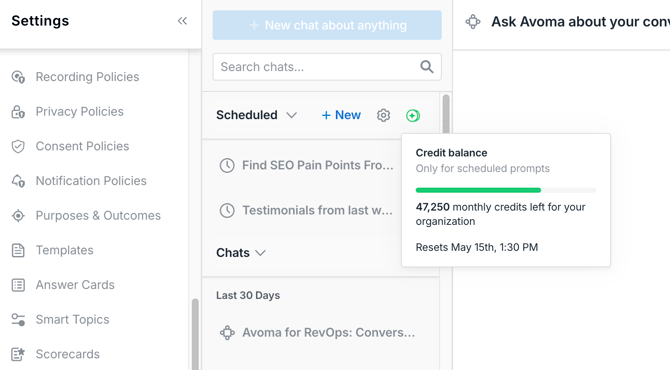 Credit balance for prompts in Avoma