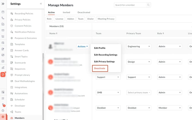 How to deactivate a user in Avoma
