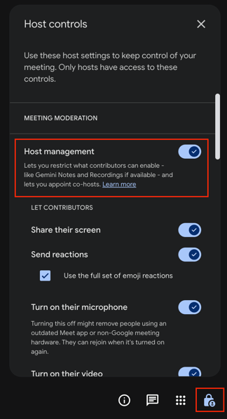 Google meet host management