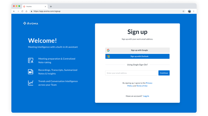 How to Sign up with Avoma Screen #01