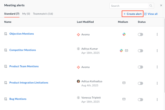Create a meeting alert in Avoma