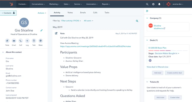 Avoma Integration with HubSpot Sales Dialer