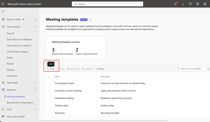 MS Teams Admin Control- Meeting Template