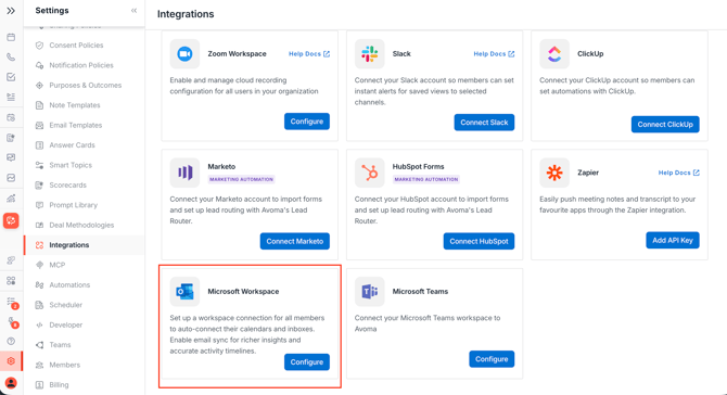 MS workspace Avoma integration
