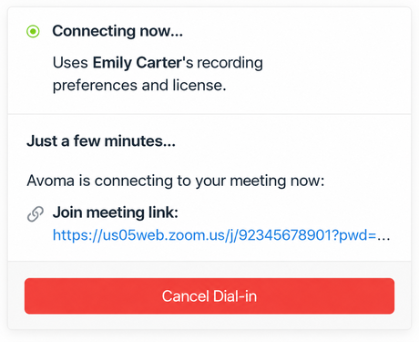Meeting 'Cancel Dial-in' dialogue