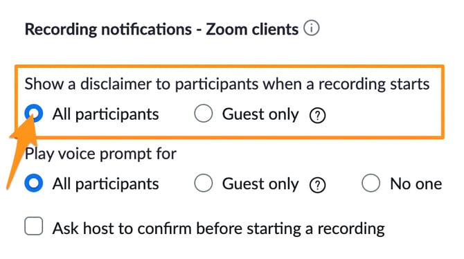 Recording notification settings in zoom