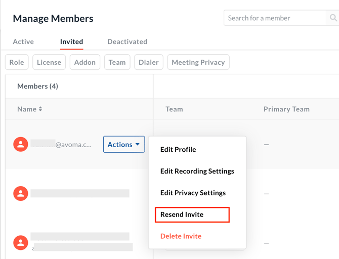 Resend member invite