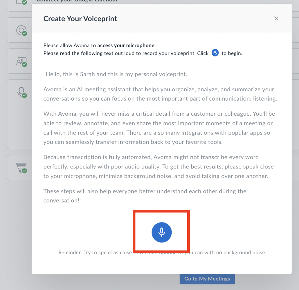 Configure Voiceprint Settings in Avoma