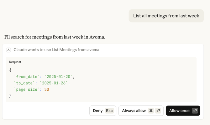 Enable access to Avoma MCP tools when prompted