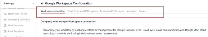 Google Workspace Configuration settings