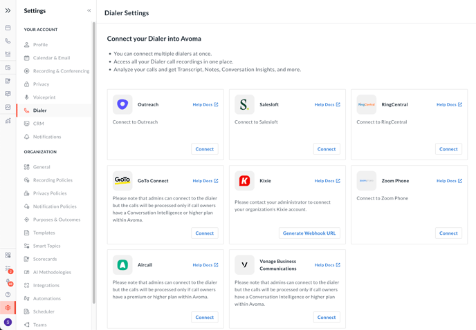 Settings Page - All Dialers