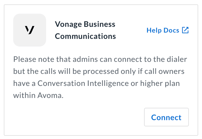 Vonage Business Communications Integration Before Connection