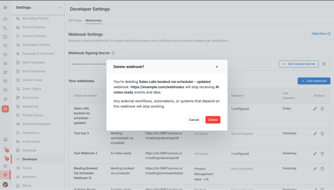 delete webhook dialouge