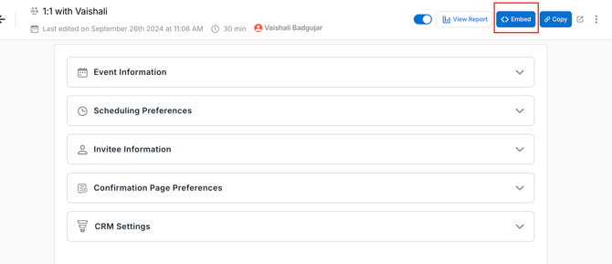 embed Avoma scheduling page in a webpage -1