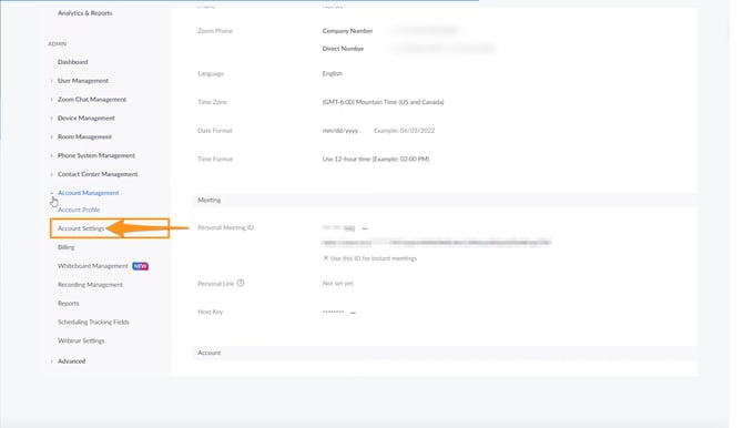 Account settings in Zoom