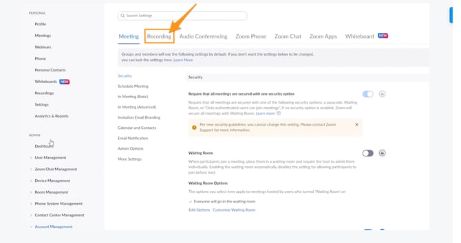 Zoom admin settings