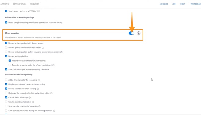 Enabling cloud recording in zoom