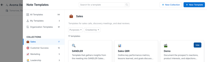 select a meeting template