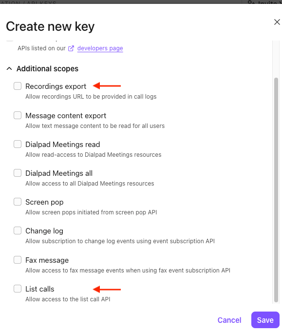 How to create a new API key in Dialpad for Avoma