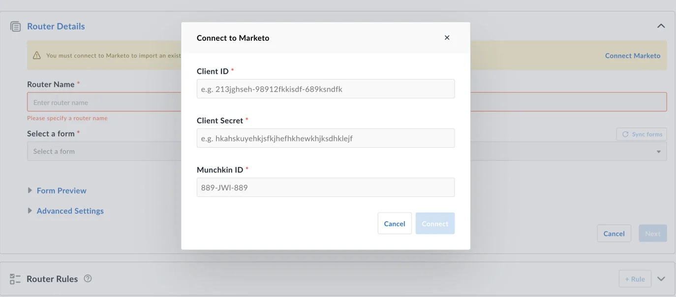 Avoma lead router configuration using Marketo forms