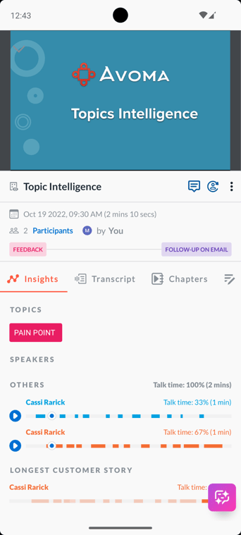 Individual meeting view in Avoma Android app
