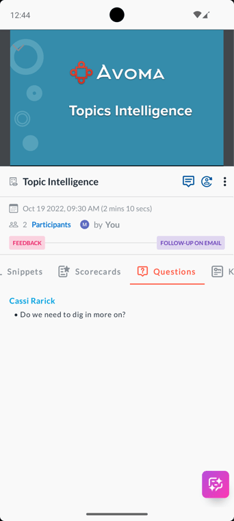 Questions in meetings view in Avoma android app