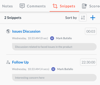 Sort Snippets in Avoma android app