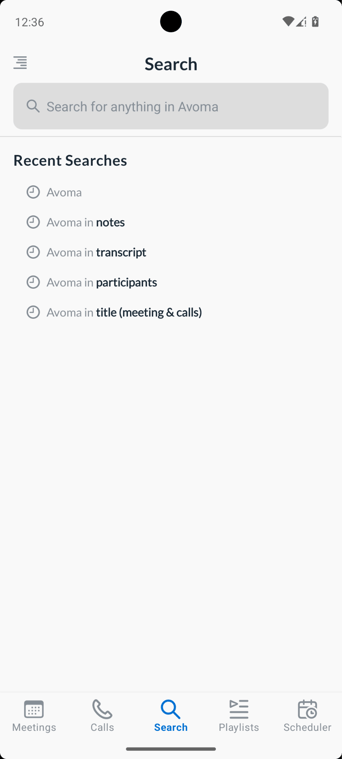 How search works in Avoma android app