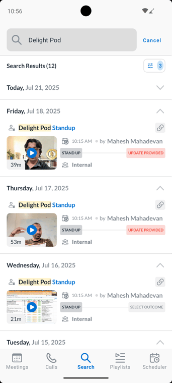 searching meetings in Avoma android app