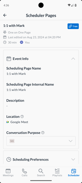 scheduler page in Avoma android app